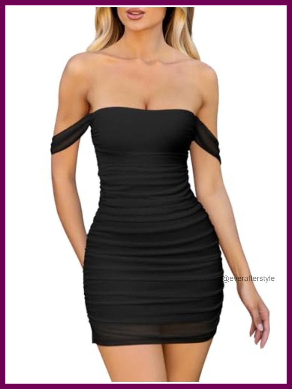 Off Shoulder Ruched Mesh Bodycon Mini Dress Club Party